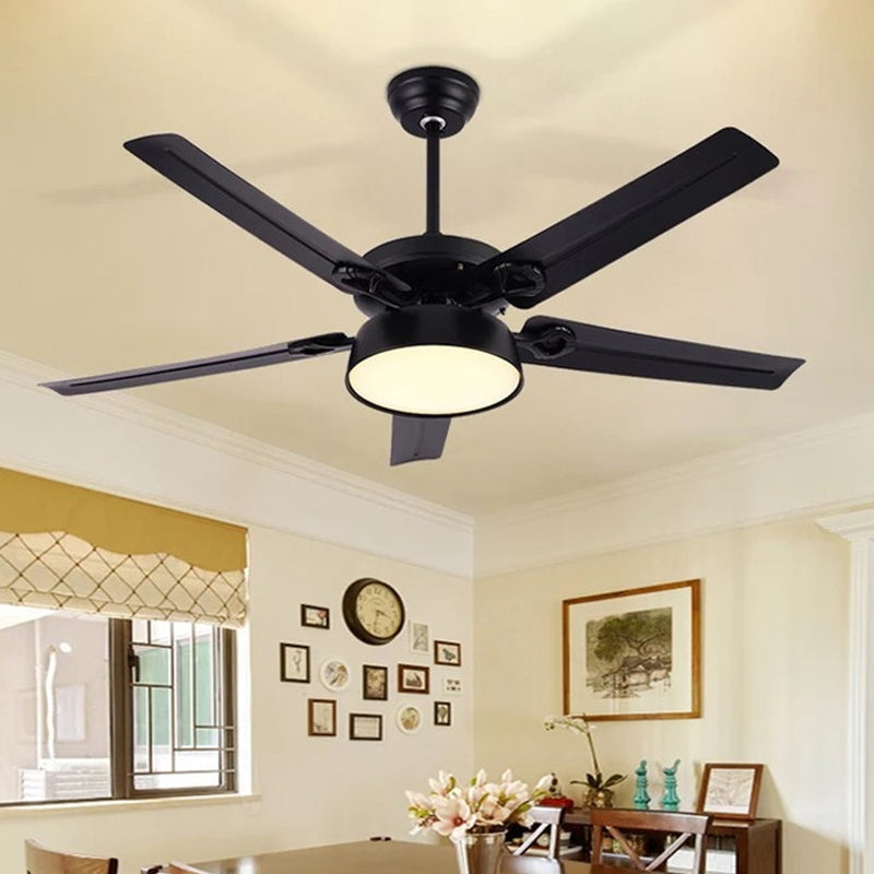 5 Blades Bowl Bedroom Semi Flush Mount Traditional Metallic LED Hanging Fan Lamp Black Clearhalo 'Ceiling Fans with Lights' 'Ceiling Fans' Lighting' 1984189