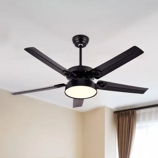 5 Blades Bowl Bedroom Semi Flush Mount Traditional Metallic LED Hanging Fan Lamp Clearhalo 'Ceiling Fans with Lights' 'Ceiling Fans' Lighting' 1984190