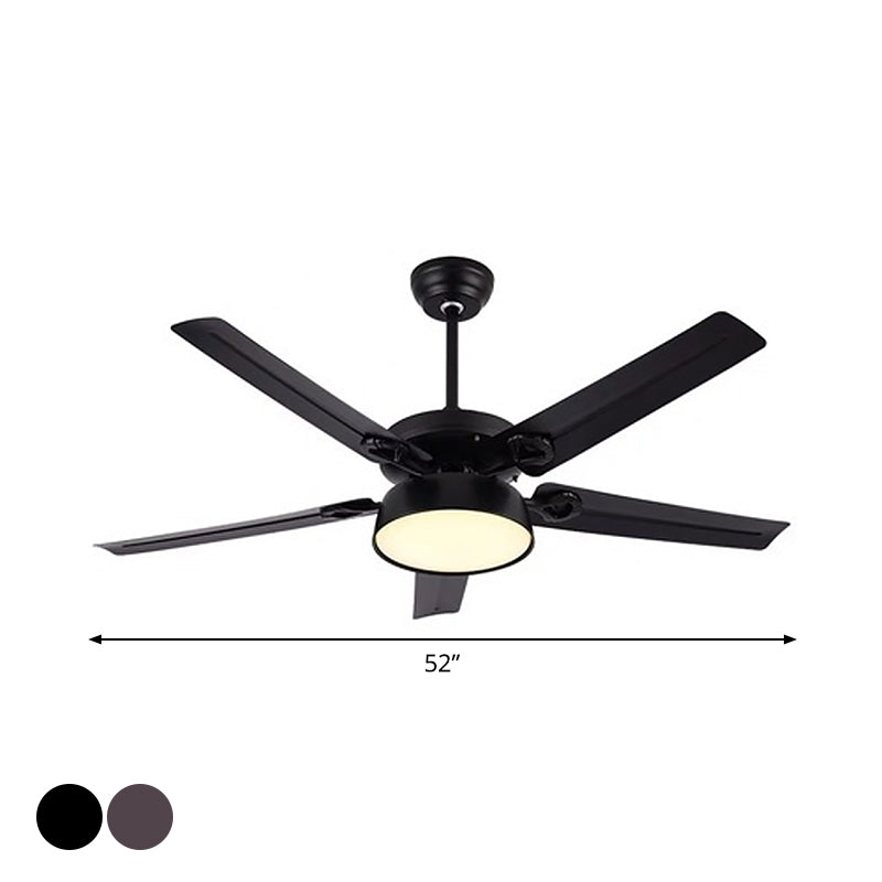 5 Blades Bowl Bedroom Semi Flush Mount Traditional Metallic LED Hanging Fan Lamp Clearhalo 'Ceiling Fans with Lights' 'Ceiling Fans' Lighting' 1984194