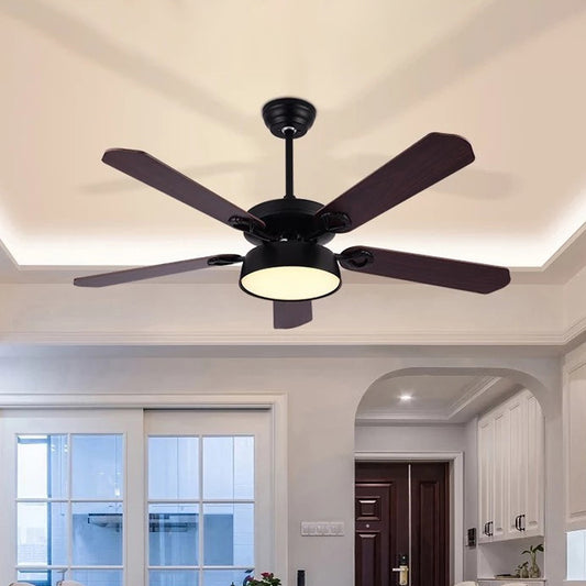 5 Blades Bowl Bedroom Semi Flush Mount Traditional Metallic LED Hanging Fan Lamp Clearhalo 'Ceiling Fans with Lights' 'Ceiling Fans' Lighting' 1984196