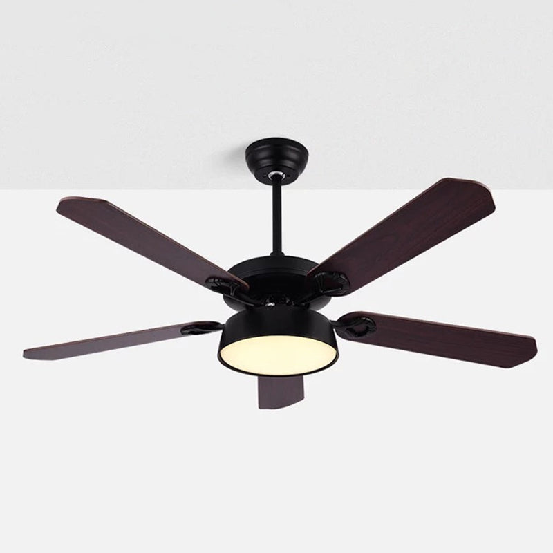 5 Blades Bowl Bedroom Semi Flush Mount Traditional Metallic LED Hanging Fan Lamp Clearhalo 'Ceiling Fans with Lights' 'Ceiling Fans' Lighting' 1984197