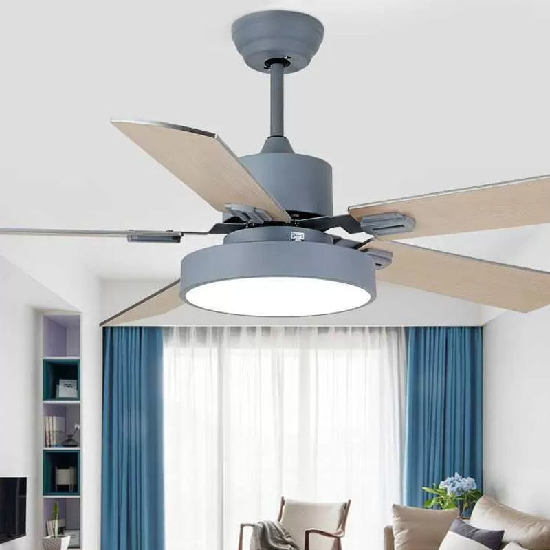 5-BladeDrum Living Room Hanging Fan Light Fixture Traditional Acrylic 52" Wide LED Semi Flush Light Grey A Clearhalo 'Ceiling Fans with Lights' 'Ceiling Fans' Lighting' 1984236