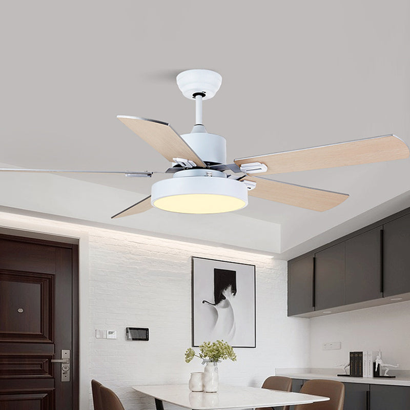 5-BladeDrum Living Room Hanging Fan Light Fixture Traditional Acrylic 52" Wide LED Semi Flush Light White A Clearhalo 'Ceiling Fans with Lights' 'Ceiling Fans' Lighting' 1984242