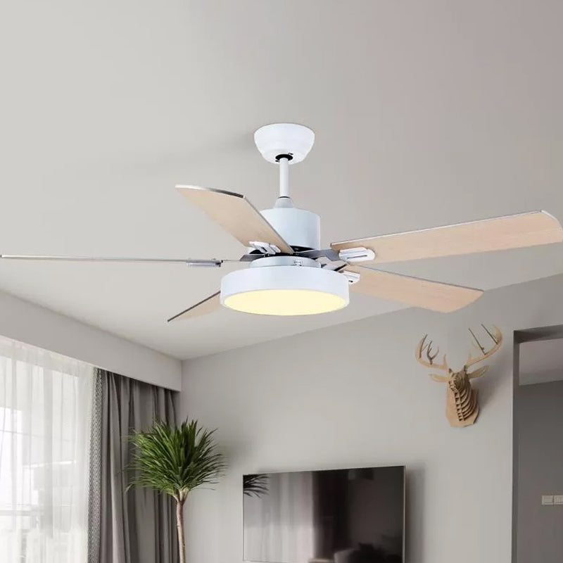 5-BladeDrum Living Room Hanging Fan Light Fixture Traditional Acrylic 52" Wide LED Semi Flush Light Clearhalo 'Ceiling Fans with Lights' 'Ceiling Fans' Lighting' 1984243