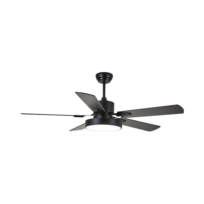 5-BladeDrum Living Room Hanging Fan Light Fixture Traditional Acrylic 52" Wide LED Semi Flush Light Black A Clearhalo 'Ceiling Fans with Lights' 'Ceiling Fans' Lighting' 1984246
