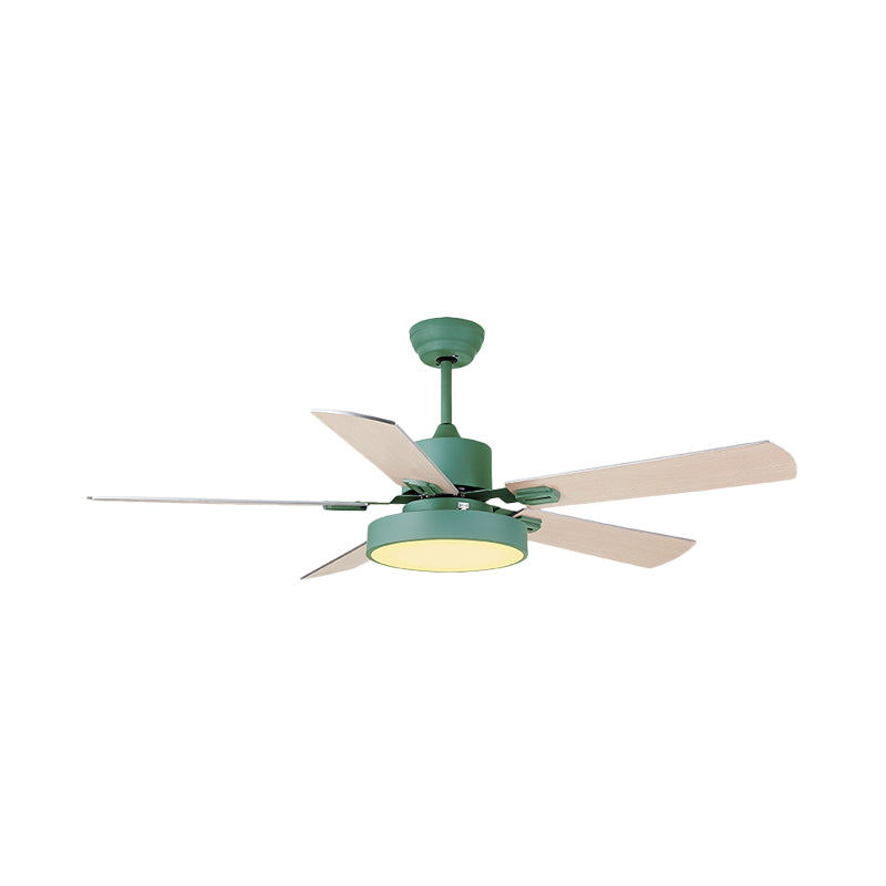 5-BladeDrum Living Room Hanging Fan Light Fixture Traditional Acrylic 52" Wide LED Semi Flush Light Green A Clearhalo 'Ceiling Fans with Lights' 'Ceiling Fans' Lighting' 1984248