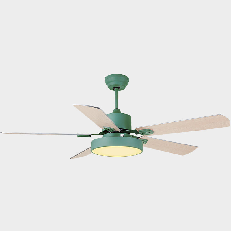 5-BladeDrum Living Room Hanging Fan Light Fixture Traditional Acrylic 52" Wide LED Semi Flush Light Clearhalo 'Ceiling Fans with Lights' 'Ceiling Fans' Lighting' 1984249