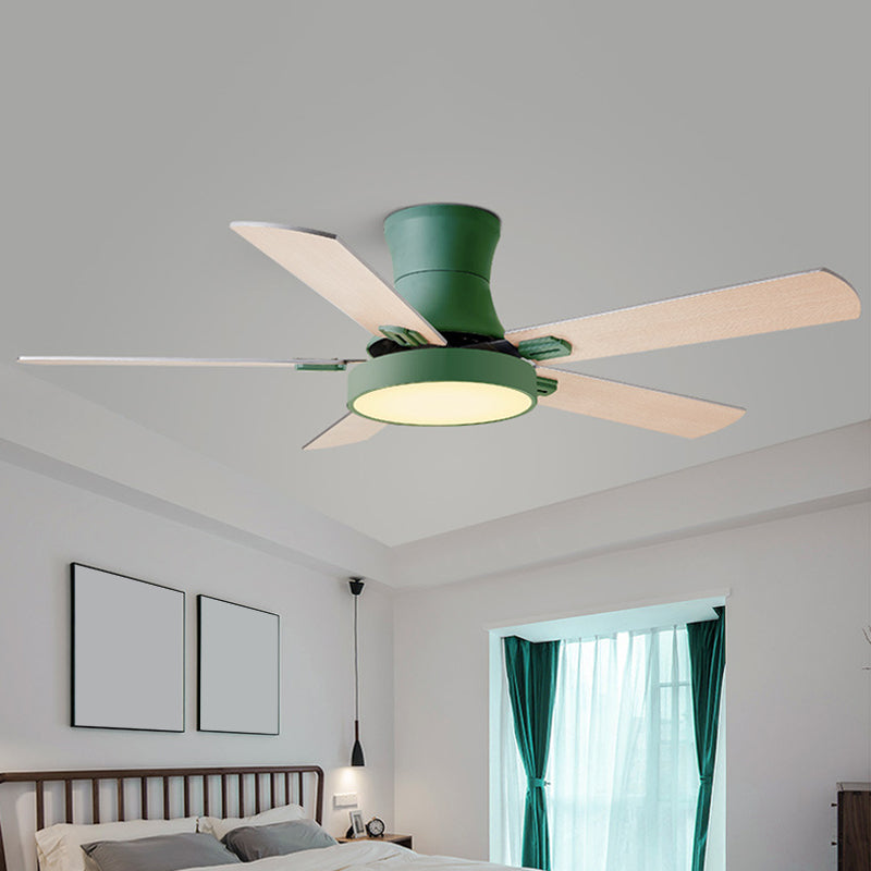 5-BladeDrum Living Room Hanging Fan Light Fixture Traditional Acrylic 52" Wide LED Semi Flush Light Green B Clearhalo 'Ceiling Fans with Lights' 'Ceiling Fans' Lighting' 1984250