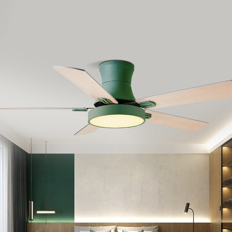 5-BladeDrum Living Room Hanging Fan Light Fixture Traditional Acrylic 52" Wide LED Semi Flush Light Clearhalo 'Ceiling Fans with Lights' 'Ceiling Fans' Lighting' 1984251