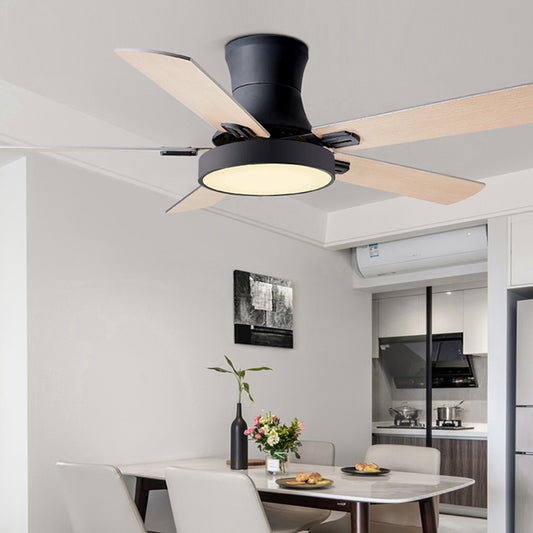 5-BladeDrum Living Room Hanging Fan Light Fixture Traditional Acrylic 52" Wide LED Semi Flush Light Black B Clearhalo 'Ceiling Fans with Lights' 'Ceiling Fans' Lighting' 1984255