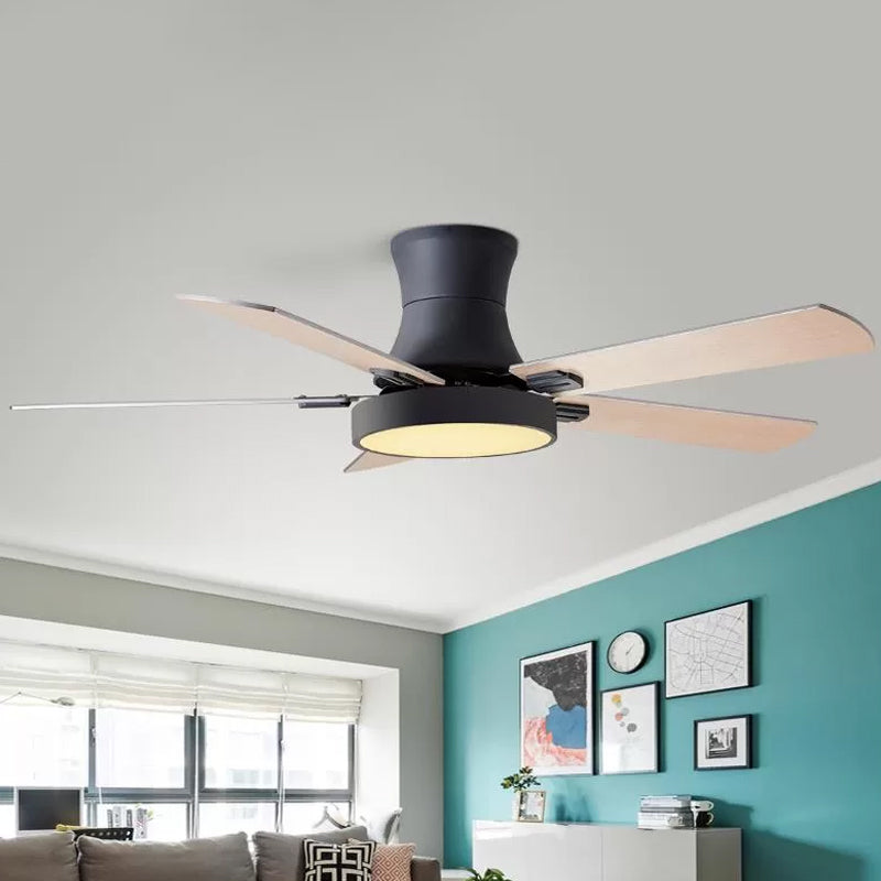 5-BladeDrum Living Room Hanging Fan Light Fixture Traditional Acrylic 52" Wide LED Semi Flush Light Clearhalo 'Ceiling Fans with Lights' 'Ceiling Fans' Lighting' 1984256