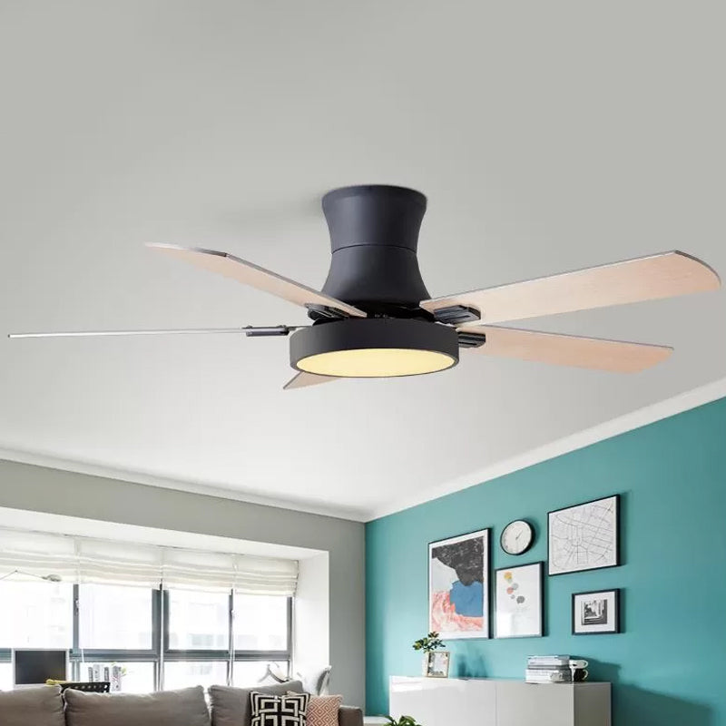 5-BladeDrum Living Room Hanging Fan Light Fixture Traditional Acrylic 52" Wide LED Semi Flush Light Clearhalo 'Ceiling Fans with Lights' 'Ceiling Fans' Lighting' 1984256
