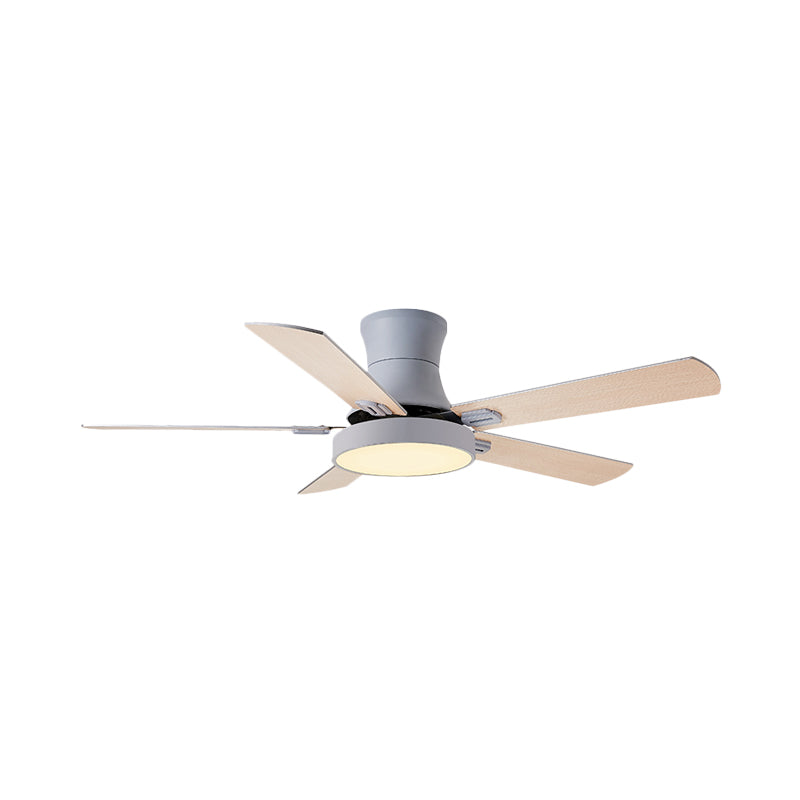 5-BladeDrum Living Room Hanging Fan Light Fixture Traditional Acrylic 52" Wide LED Semi Flush Light Grey B Clearhalo 'Ceiling Fans with Lights' 'Ceiling Fans' Lighting' 1984259