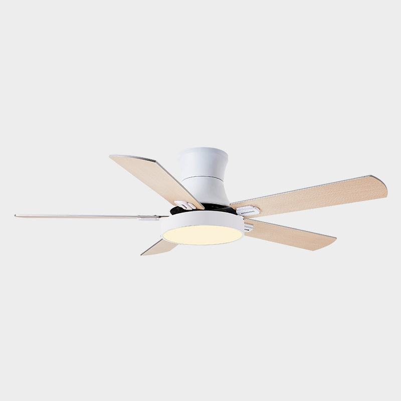 5-BladeDrum Living Room Hanging Fan Light Fixture Traditional Acrylic 52" Wide LED Semi Flush Light White B Clearhalo 'Ceiling Fans with Lights' 'Ceiling Fans' Lighting' 1984262