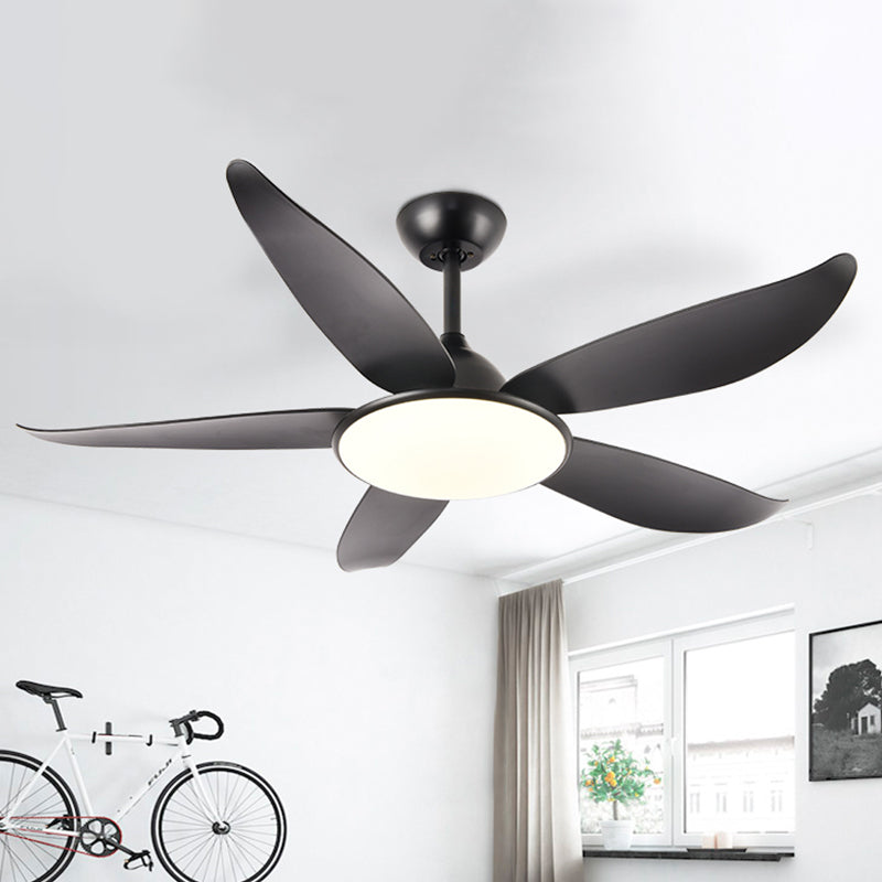 LED Acrylic Semi-Flush Ceiling Light Rustic Black Circle Living Room 5-Blade Pendant Fan Lamp, 52" Wide Black 52" Clearhalo 'Ceiling Fans with Lights' 'Ceiling Fans' Lighting' 1984263