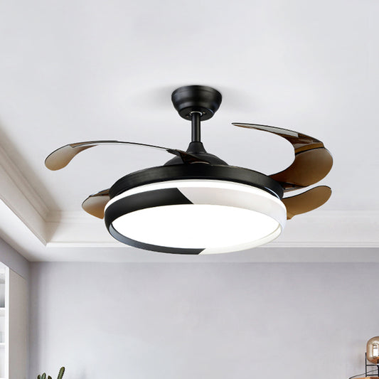 LED Acrylic Semi-Flush Ceiling Light Rustic Black Circle Living Room 5-Blade Pendant Fan Lamp, 52" Wide Black 42" Clearhalo 'Ceiling Fans with Lights' 'Ceiling Fans' Lighting' 1984268
