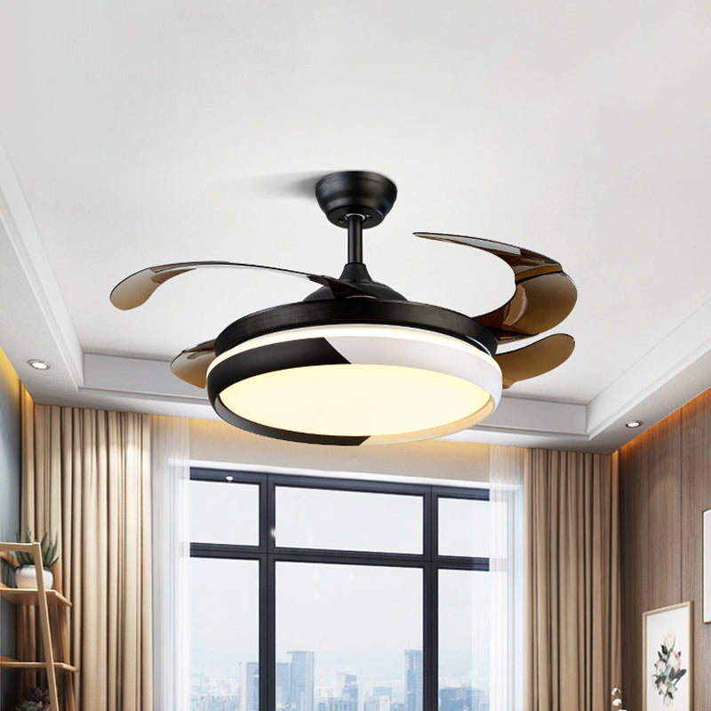 LED Acrylic Semi-Flush Ceiling Light Rustic Black Circle Living Room 5-Blade Pendant Fan Lamp, 52" Wide Clearhalo 'Ceiling Fans with Lights' 'Ceiling Fans' Lighting' 1984269