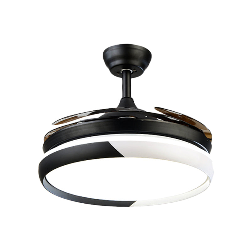 LED Acrylic Semi-Flush Ceiling Light Rustic Black Circle Living Room 5-Blade Pendant Fan Lamp, 52" Wide Clearhalo 'Ceiling Fans with Lights' 'Ceiling Fans' Lighting' 1984270