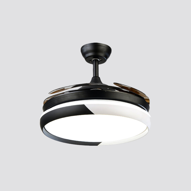 LED Acrylic Semi-Flush Ceiling Light Rustic Black Circle Living Room 5-Blade Pendant Fan Lamp, 52" Wide Clearhalo 'Ceiling Fans with Lights' 'Ceiling Fans' Lighting' 1984271