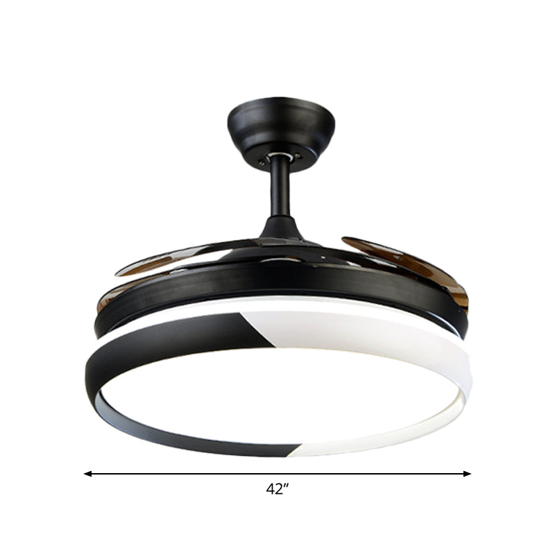 LED Acrylic Semi-Flush Ceiling Light Rustic Black Circle Living Room 5-Blade Pendant Fan Lamp, 52" Wide Clearhalo 'Ceiling Fans with Lights' 'Ceiling Fans' Lighting' 1984272