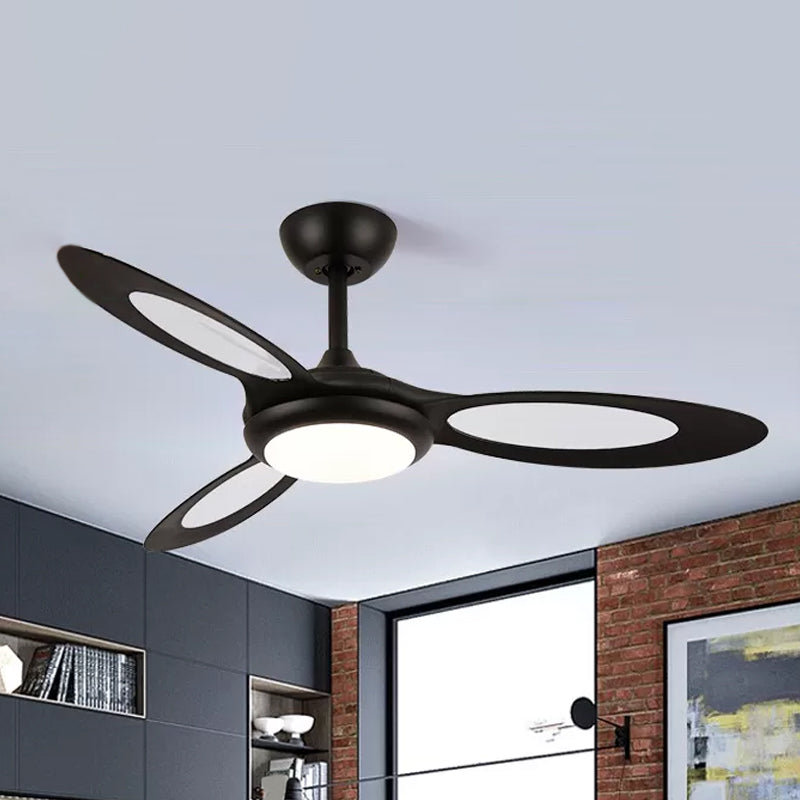 3 Blades LED Pendant Fan Light Fixture Traditional Dining Room Semi Mount Lighting with Circle Acrylic Shade Black 44" Clearhalo 'Ceiling Fans with Lights' 'Ceiling Fans' 'Modern Ceiling Fans' 'Modern' Lighting' 1984293