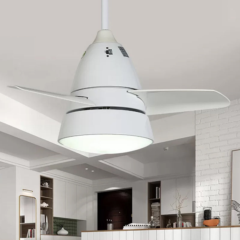 Farmhouse Conic 3-Blade Hanging Fan Lamp LED Metal Semi-Flush Mount Light for Living Room White 28" Clearhalo 'Ceiling Fans with Lights' 'Ceiling Fans' Lighting' 1984303