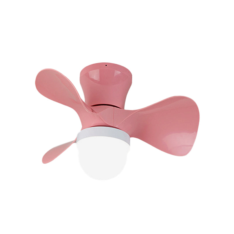 22" Wide LED Bedroom Pendant Fan Light Contemporary Semi Mount Lighting with Bowl Acrylic Shade, 3 Blades Pink Clearhalo 'Ceiling Fans with Lights' 'Ceiling Fans' 'Modern Ceiling Fans' 'Modern' Lighting' 1984310