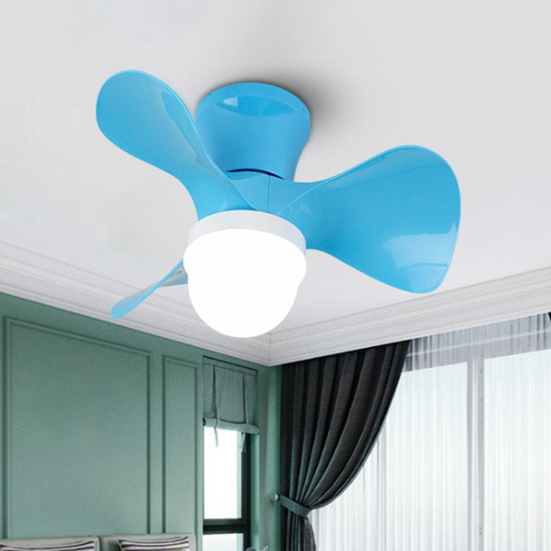 22" Wide LED Bedroom Pendant Fan Light Contemporary Semi Mount Lighting with Bowl Acrylic Shade, 3 Blades Blue Clearhalo 'Ceiling Fans with Lights' 'Ceiling Fans' 'Modern Ceiling Fans' 'Modern' Lighting' 1984314