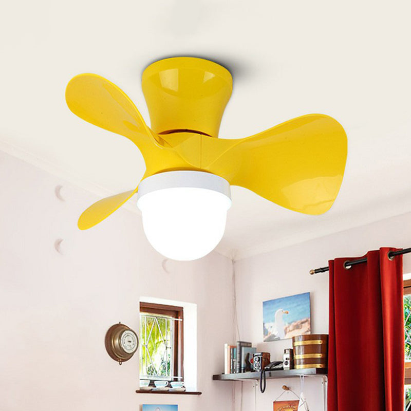 22" Wide LED Bedroom Pendant Fan Light Contemporary Semi Mount Lighting with Bowl Acrylic Shade, 3 Blades Yellow Clearhalo 'Ceiling Fans with Lights' 'Ceiling Fans' 'Modern Ceiling Fans' 'Modern' Lighting' 1984317