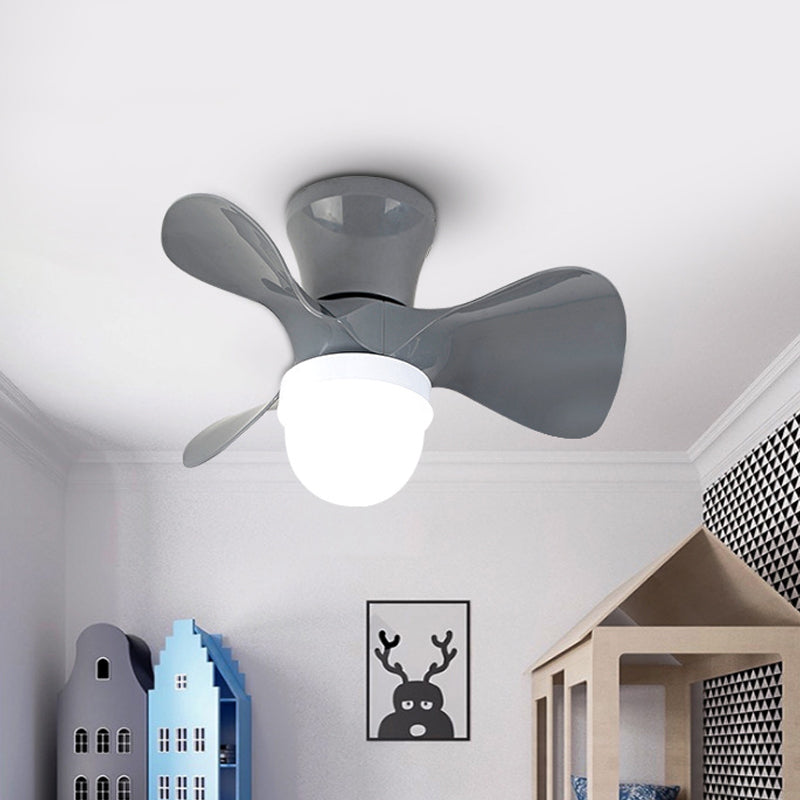 22" Wide LED Bedroom Pendant Fan Light Contemporary Semi Mount Lighting with Bowl Acrylic Shade, 3 Blades Grey Clearhalo 'Ceiling Fans with Lights' 'Ceiling Fans' 'Modern Ceiling Fans' 'Modern' Lighting' 1984320