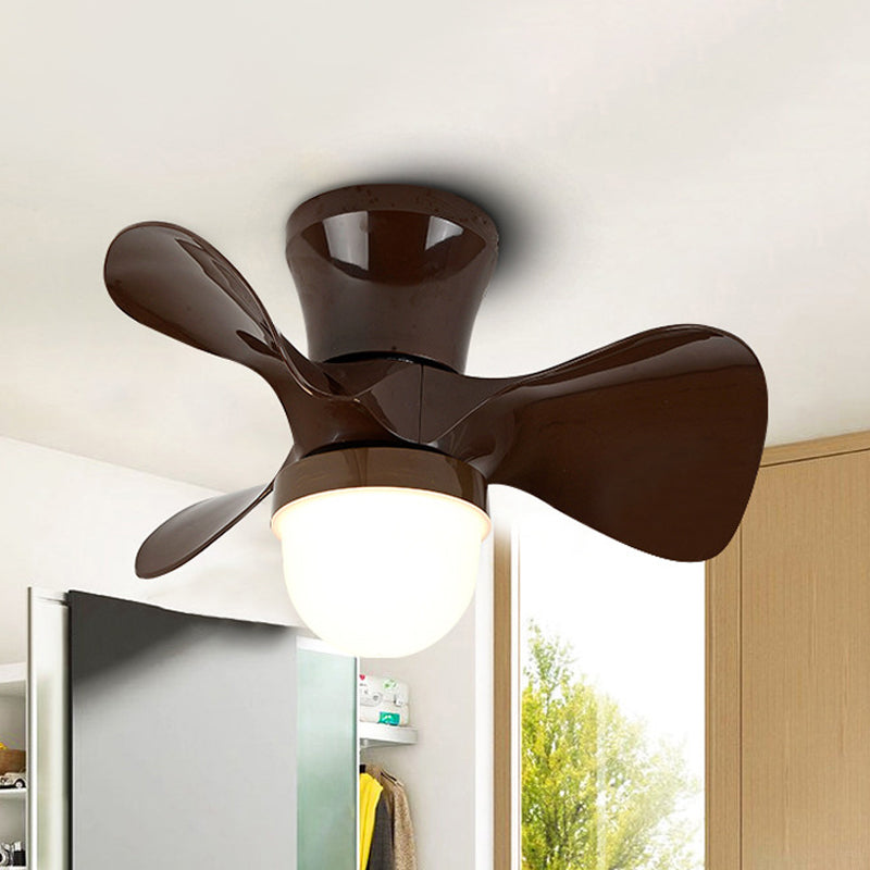 22" Wide LED Bedroom Pendant Fan Light Contemporary Semi Mount Lighting with Bowl Acrylic Shade, 3 Blades Brown Clearhalo 'Ceiling Fans with Lights' 'Ceiling Fans' 'Modern Ceiling Fans' 'Modern' Lighting' 1984323