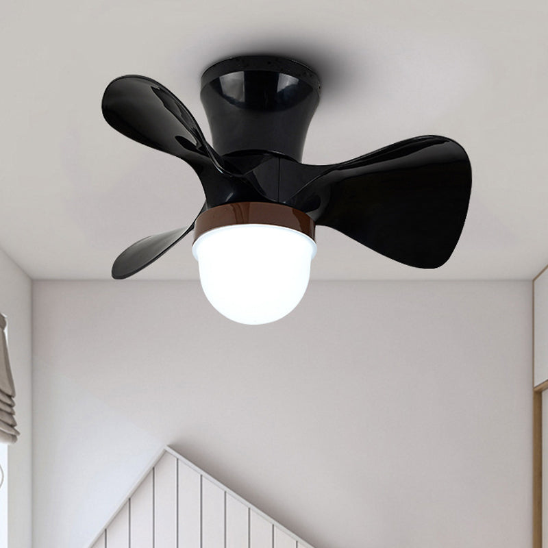 22" Wide LED Bedroom Pendant Fan Light Contemporary Semi Mount Lighting with Bowl Acrylic Shade, 3 Blades Black Clearhalo 'Ceiling Fans with Lights' 'Ceiling Fans' 'Modern Ceiling Fans' 'Modern' Lighting' 1984329