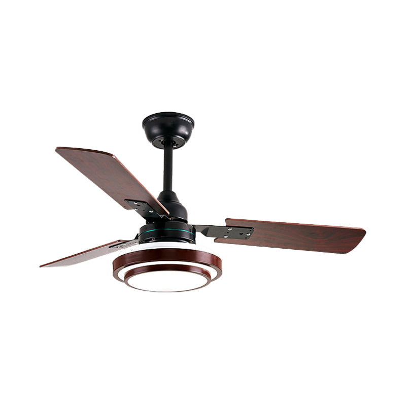 3 Blades LED Round Semi-Flush Ceiling Light Vintage Acrylic Pendant Fan Lamp for Bedroom Clearhalo 'Ceiling Fans with Lights' 'Ceiling Fans' Lighting' 1984341