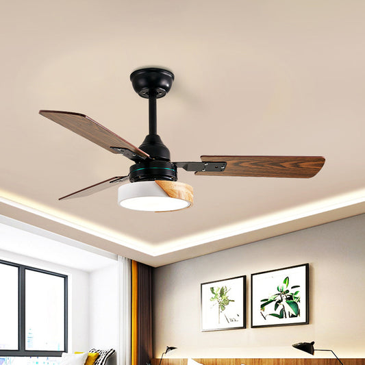 3 Blades LED Round Semi-Flush Ceiling Light Vintage Acrylic Pendant Fan Lamp for Bedroom Yellow-White Clearhalo 'Ceiling Fans with Lights' 'Ceiling Fans' Lighting' 1984344