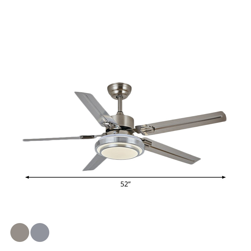5-Blade Nickel Round Semi Mount Lighting Classic Metal LED Bedroom Hanging Fan Lamp Fixture, 42" Wide Clearhalo 'Ceiling Fans with Lights' 'Ceiling Fans' Lighting' 1984363