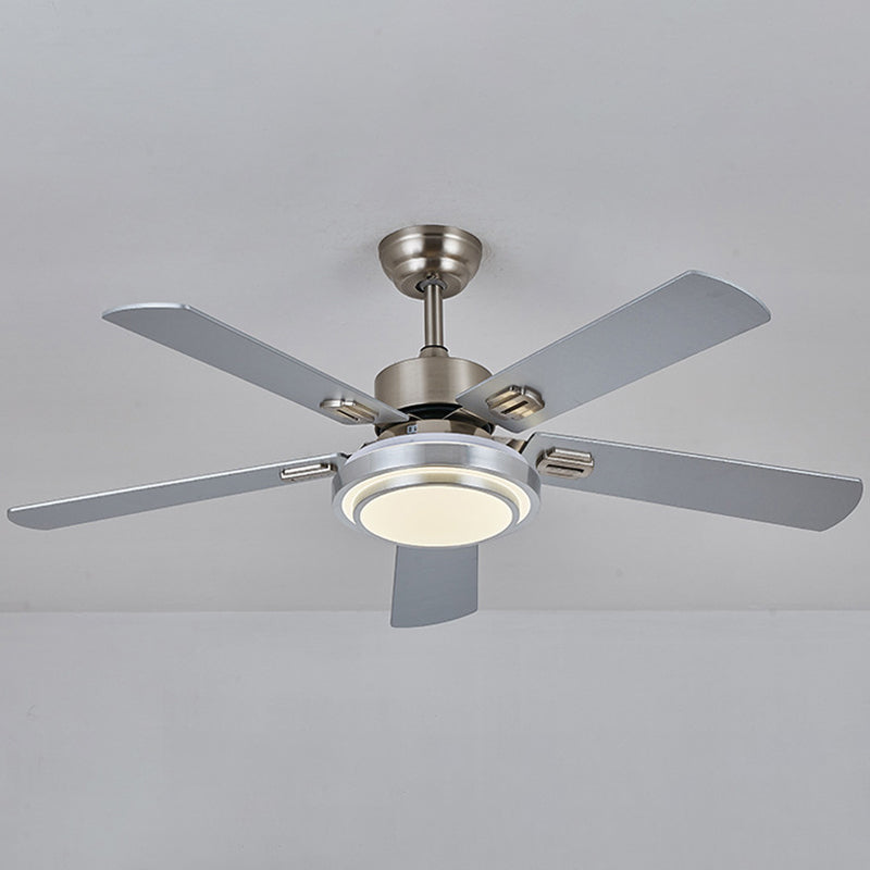 5-Blade Nickel Round Semi Mount Lighting Classic Metal LED Bedroom Hanging Fan Lamp Fixture, 42" Wide Clearhalo 'Ceiling Fans with Lights' 'Ceiling Fans' Lighting' 1984365