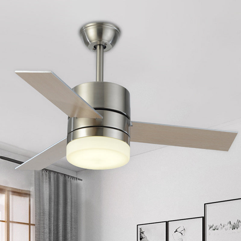Drum Shaped Bedroom Hanging Fan Light Countryside Metal 36" Wide LED Nickel Semi Flush, 3 Blades Clearhalo 'Ceiling Fans with Lights' 'Ceiling Fans' Lighting' 1984369