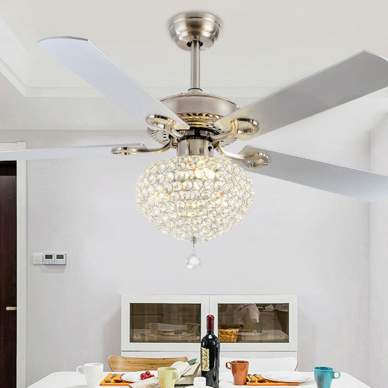 4 Blades Nickel LED Semi Flush Mount Farmhouse Crystal Waterdrop Hanging Fan Light Fixture, 52" Wide Clearhalo 'Ceiling Fans with Lights' 'Ceiling Fans' Lighting' 1984381