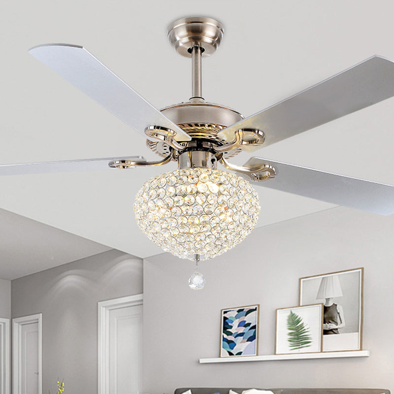 4 Blades Nickel LED Semi Flush Mount Farmhouse Crystal Waterdrop Hanging Fan Light Fixture, 52" Wide Clearhalo 'Ceiling Fans with Lights' 'Ceiling Fans' Lighting' 1984382