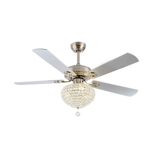4 Blades Nickel LED Semi Flush Mount Farmhouse Crystal Waterdrop Hanging Fan Light Fixture, 52" Wide Clearhalo 'Ceiling Fans with Lights' 'Ceiling Fans' Lighting' 1984383