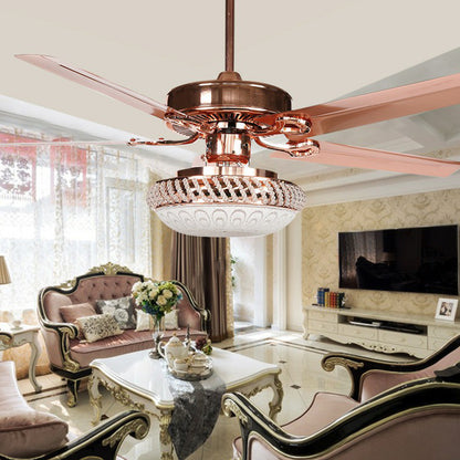 3 Heads Hanging Fan Lamp Vintage Living Room Semi-Flush Ceiling Light with Bowl Frosted Glass Shade Gold 42" Clearhalo 'Ceiling Fans with Lights' 'Ceiling Fans' Lighting' 1984385