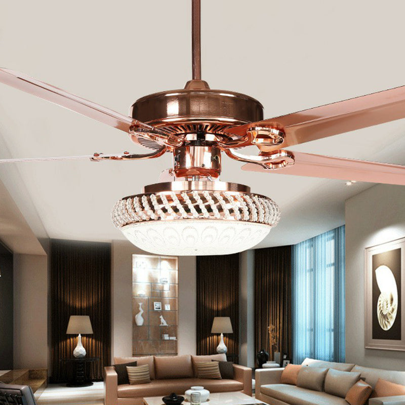 3 Heads Hanging Fan Lamp Vintage Living Room Semi-Flush Ceiling Light with Bowl Frosted Glass Shade Clearhalo 'Ceiling Fans with Lights' 'Ceiling Fans' Lighting' 1984386