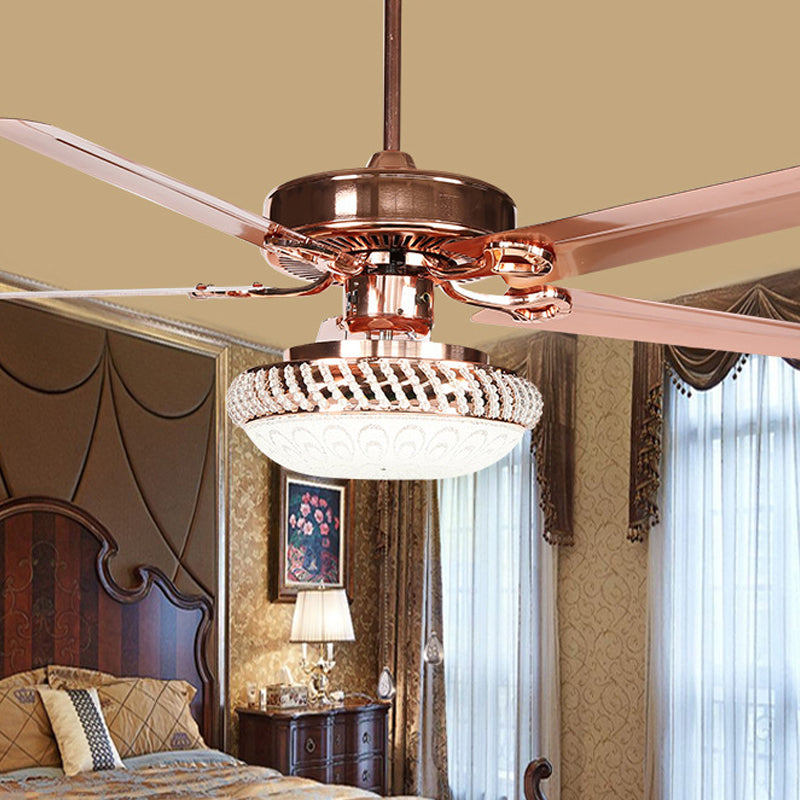 3 Heads Hanging Fan Lamp Vintage Living Room Semi-Flush Ceiling Light with Bowl Frosted Glass Shade Clearhalo 'Ceiling Fans with Lights' 'Ceiling Fans' Lighting' 1984389