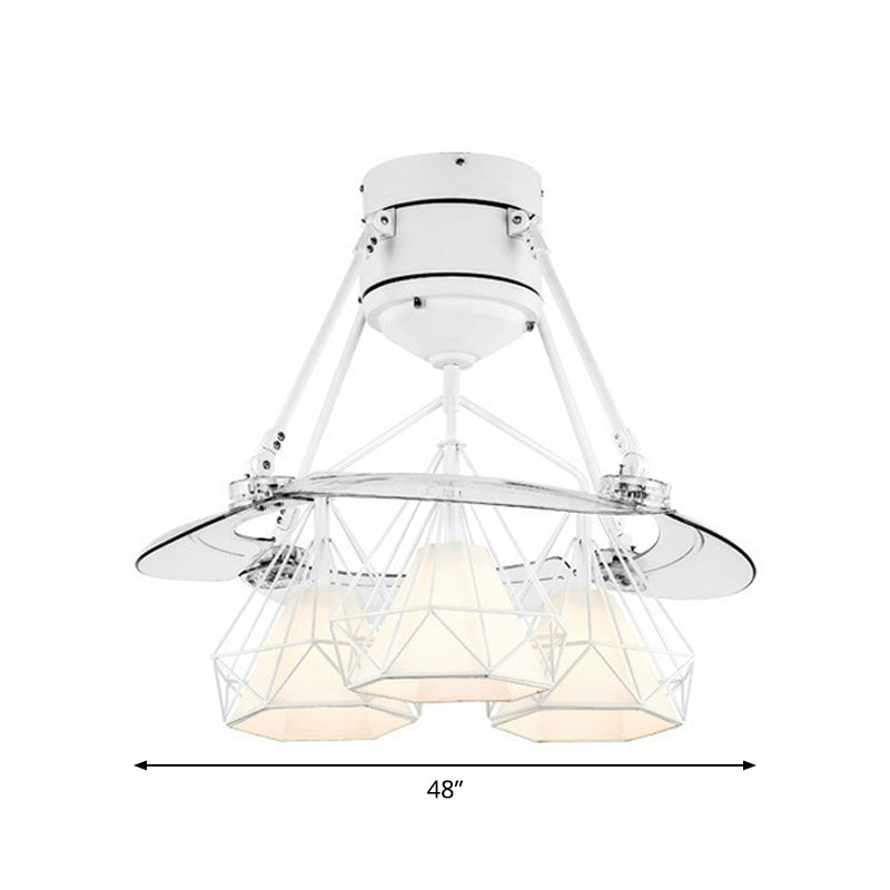 Geometric Metallic Semi Flush Mount Lighting Contemporary White Pendant Fan Lamp, 48" Wide Clearhalo 'Ceiling Fans with Lights' 'Ceiling Fans' 'Modern Ceiling Fans' 'Modern' Lighting' 1984394