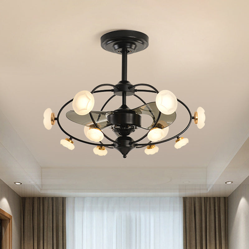 3-Blade Metal Geometry Semi Flush Mount Modernism 26" Wide LED Brown Ceiling Fan Light Fixture Clearhalo 'Ceiling Fans with Lights' 'Ceiling Fans' 'Modern Ceiling Fans' 'Modern' Lighting' 1984402