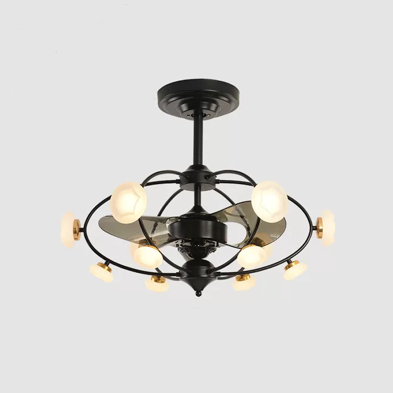 3-Blade Metal Geometry Semi Flush Mount Modernism 26" Wide LED Brown Ceiling Fan Light Fixture Clearhalo 'Ceiling Fans with Lights' 'Ceiling Fans' 'Modern Ceiling Fans' 'Modern' Lighting' 1984403