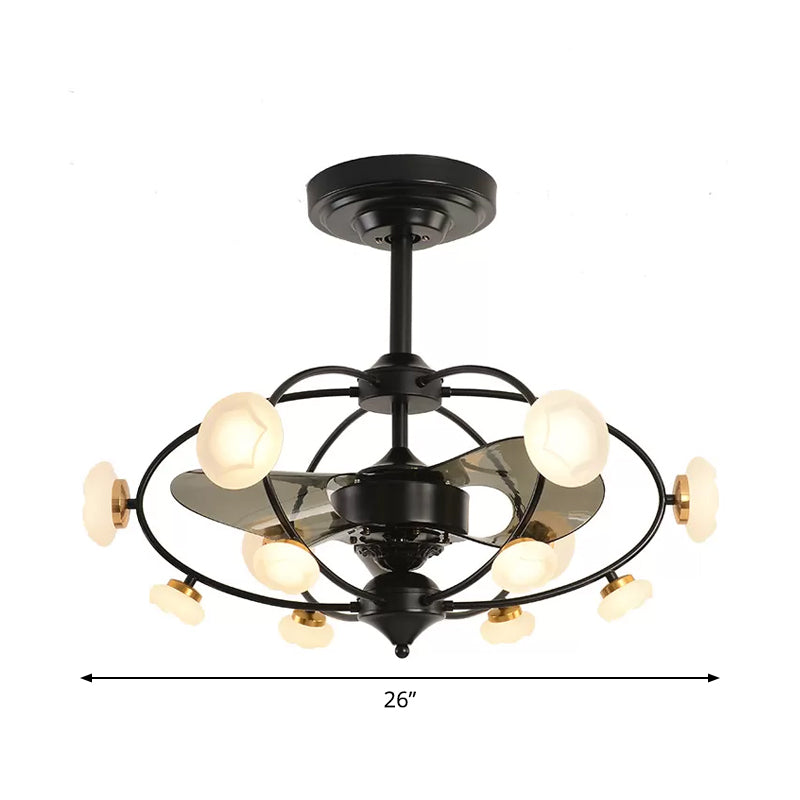 3-Blade Metal Geometry Semi Flush Mount Modernism 26" Wide LED Brown Ceiling Fan Light Fixture Clearhalo 'Ceiling Fans with Lights' 'Ceiling Fans' 'Modern Ceiling Fans' 'Modern' Lighting' 1984404