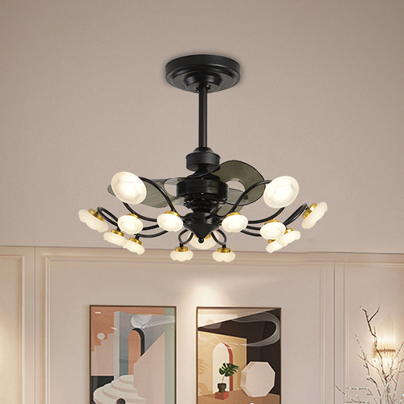 3-Blade Metal Geometry Semi Flush Mount Modernism 26" Wide LED Brown Ceiling Fan Light Fixture Brown B Clearhalo 'Ceiling Fans with Lights' 'Ceiling Fans' 'Modern Ceiling Fans' 'Modern' Lighting' 1984410