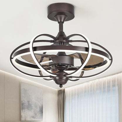 3-Blade Metal Geometry Semi Flush Mount Modernism 26" Wide LED Brown Ceiling Fan Light Fixture Brown D Clearhalo 'Ceiling Fans with Lights' 'Ceiling Fans' 'Modern Ceiling Fans' 'Modern' Lighting' 1984415