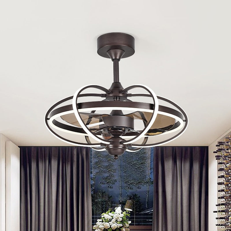 3-Blade Metal Geometry Semi Flush Mount Modernism 26" Wide LED Brown Ceiling Fan Light Fixture Clearhalo 'Ceiling Fans with Lights' 'Ceiling Fans' 'Modern Ceiling Fans' 'Modern' Lighting' 1984416